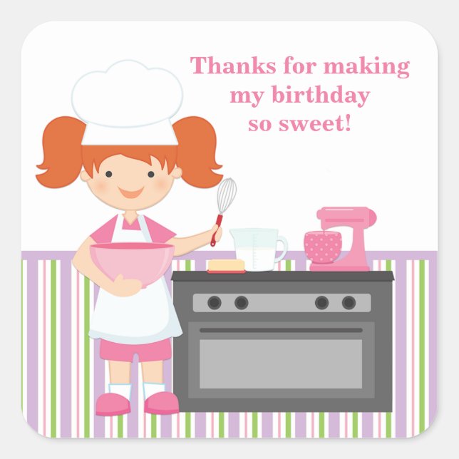 Baking Birthday Party Sticker Red Hair (Front)