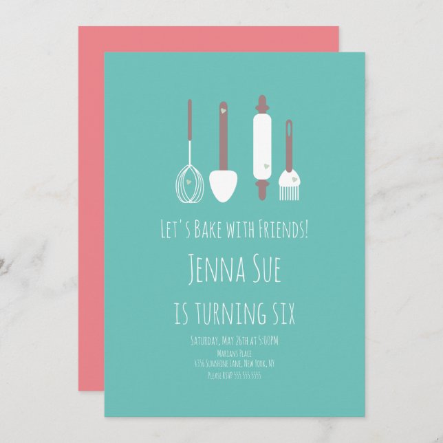 Baking Birthday Party Tools Invitation (Front/Back)