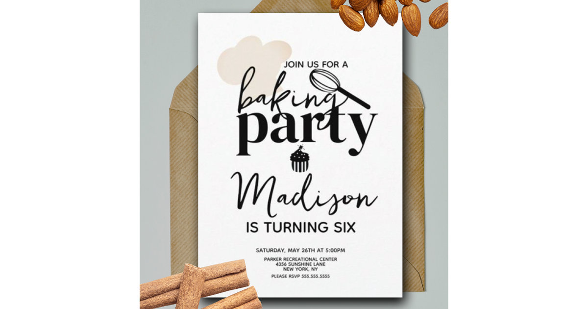 Baking Birthday Party Whisk Hat Cupcake Invitation Zazzle