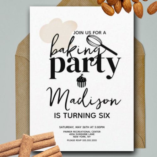 Baking Birthday Party Whisk Hat Cupcake Invitation