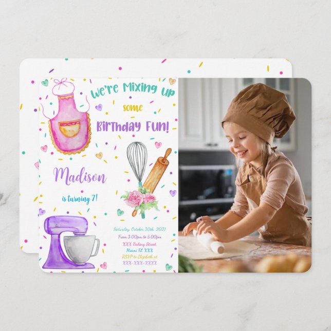 Baking Birthday Photo Invitation (Front/Back)