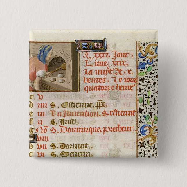 Baking Bread, from a Book of Hours Pinback Button (Front)