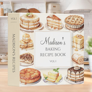 Baking Cake Watercolor Recipe Cookbook 3 Ring Binder
