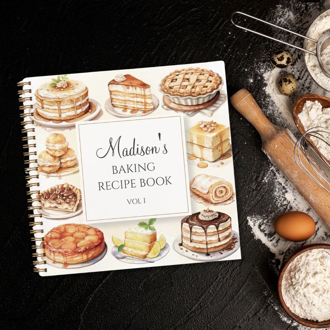 Baking Cake Watercolor Recipe Cookbook Notebook (In situ)