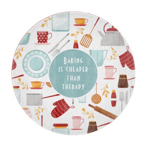 Baking Cheaper Than Therapy Funny Kitchen Blue Cutting Board