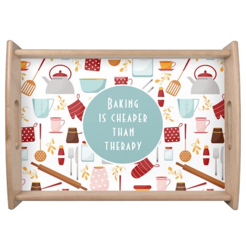 Baking Cheaper Than Therapy Funny Kitchen Blue Serving Tray