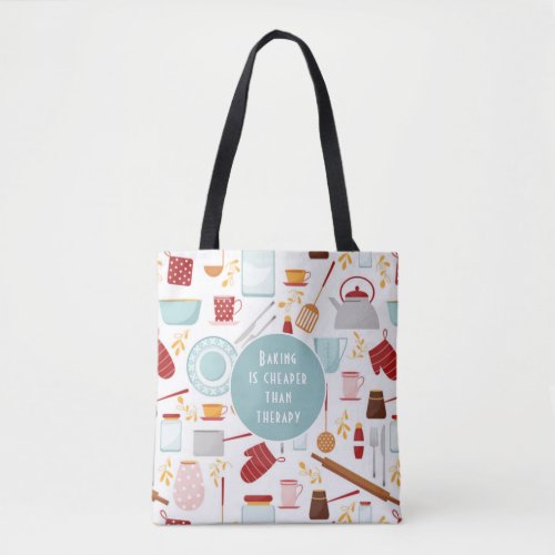 Baking Cheaper Than Therapy Funny Kitchen Blue Tote Bag