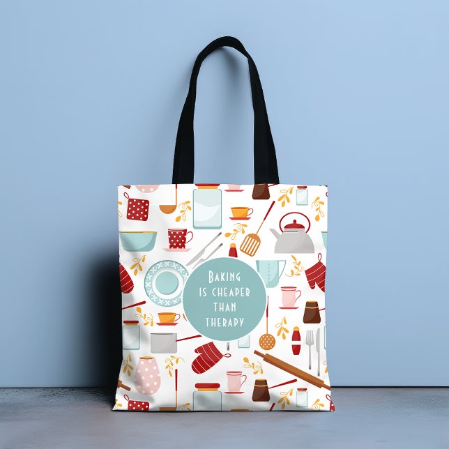 Baking Cheaper Than Therapy Funny Kitchen Blue Tote Bag (Creator Uploaded)
