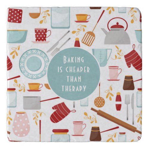 Baking Cheaper Than Therapy Funny Kitchen Blue Trivet