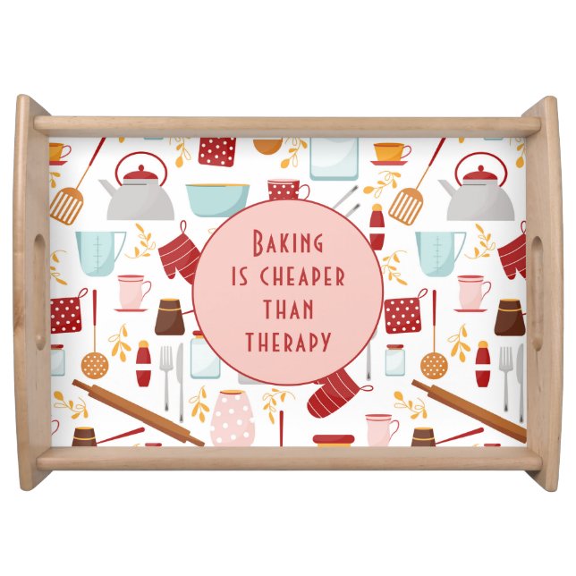 Baking Cheaper Than Therapy Funny Kitchen Pink Serving Tray (Front)