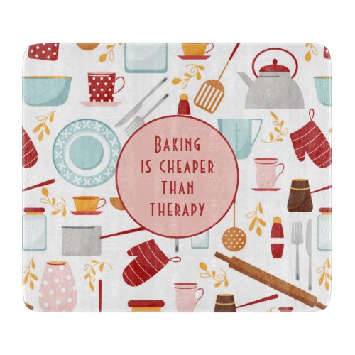 Baking Cheaper Than Therapy Funny Kitchen Red Cutting Board