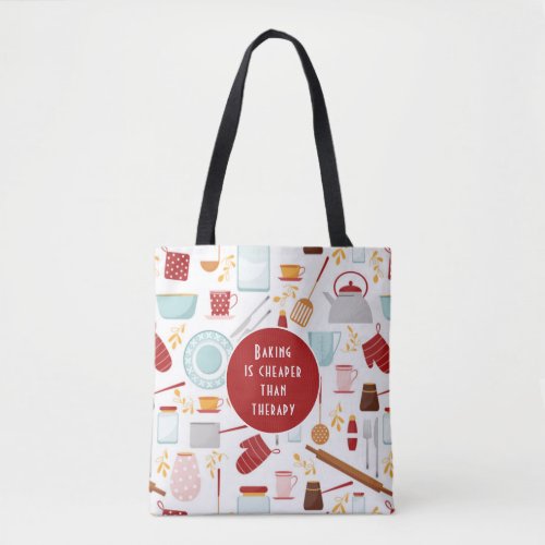 Baking Cheaper Than Therapy Funny Kitchen Red Tote Bag