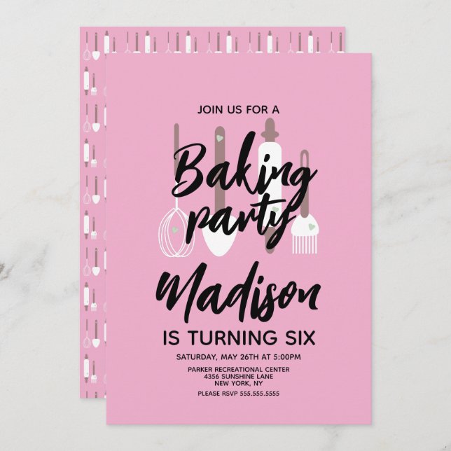 Baking Chef Baker Birthday Party  Pink Invitation (Front/Back)