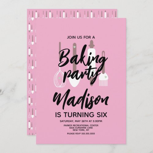 Baking Chef Baker Birthday Party  Pink Invitation