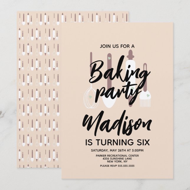 Baking Chef Baker Birthday Party Tan Invitation (Front/Back)