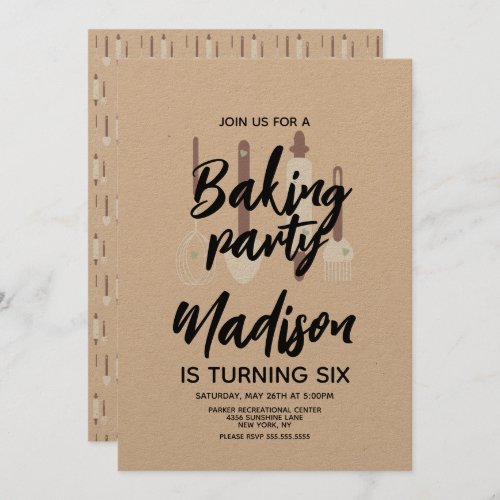 Baking Chef Baker Birthday Party Tan Invitation