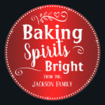 Baking Christmas Gift Custom Family Name Classic Round Sticker<br><div class="desc">Fun stickers to add to handmade christmas gifts! Elegant custom family name handmade,  hand crafted,  home made,  and baked custom gift labels. A fun addition to holiday cookie gifts.baking spirits bright</div>