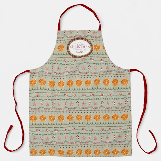 Baking Christmas Memories Nana Sage Watercolor Apron (Front)