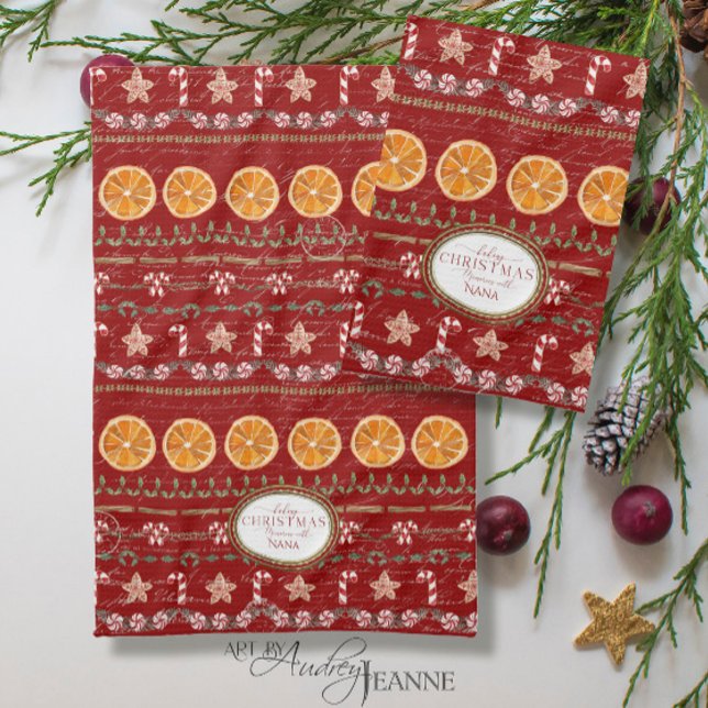 Baking Christmas Memories Nana Watercolor Red Kitchen Towel (Creator Uploaded)