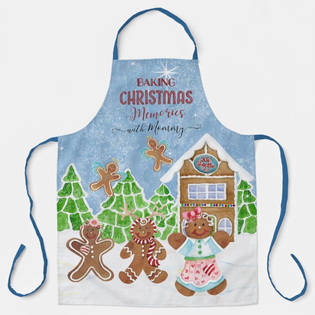 Baking Christmas Memories w Mommy Gingerbread Kids Apron (Front)