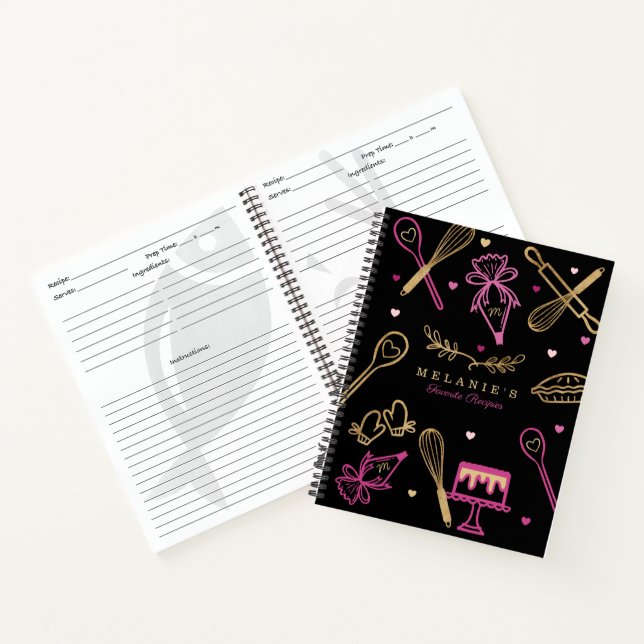 Baking & Cooking Utensil Black & Gold Recipe Notebook (Inside)