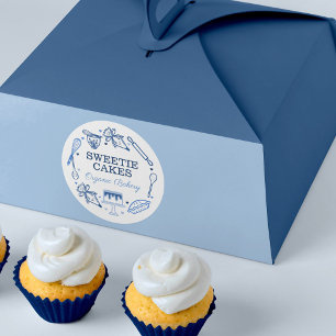 Baking & Cooking Utensil Navy Blue & White Classic Round Sticker