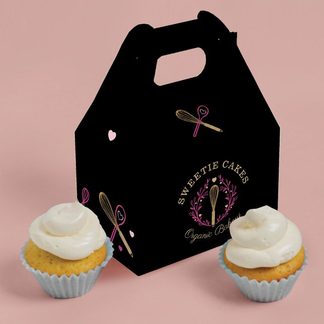 Baking & Cooking Utensil Pink Gold Black Bakery Favor Boxes (Creator Uploaded)