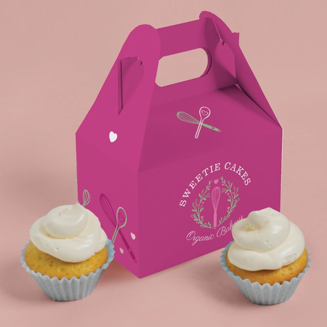 Baking & Cooking Utensil Pink & Green Bakery Favor Boxes (Creator Uploaded)