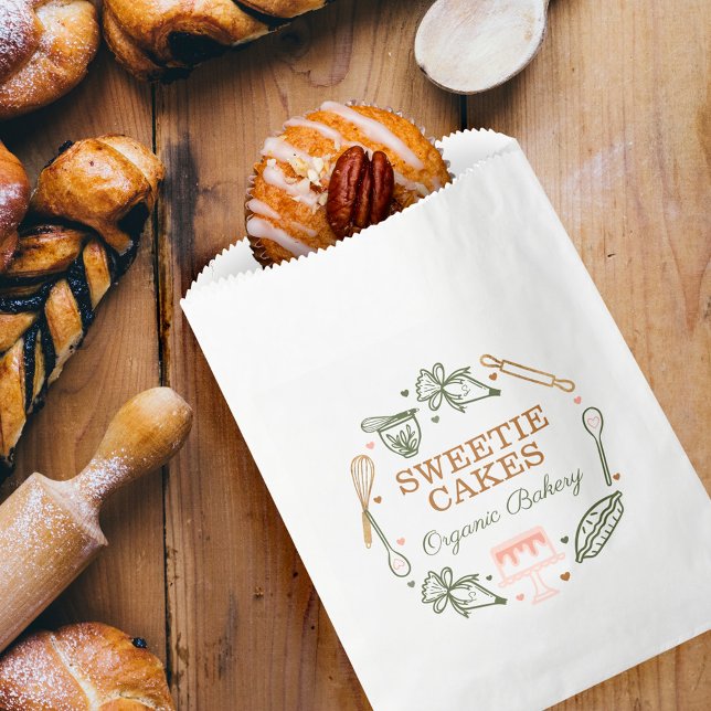 Baking & Cooking Utensil Pink & Olive Green Bakery Favor Bag (Creator Uploaded)