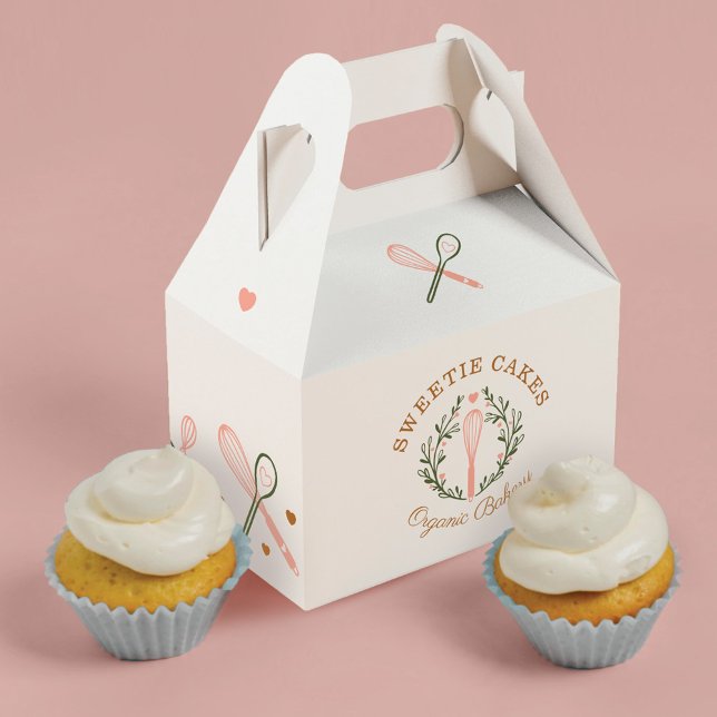 Baking & Cooking Utensil Pink & Olive Green Bakery Favor Boxes (Creator Uploaded)