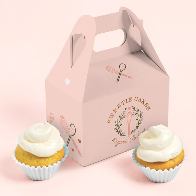 Baking & Cooking Utensil Pink & Olive Green Bakery Favor Boxes (Creator Uploaded)