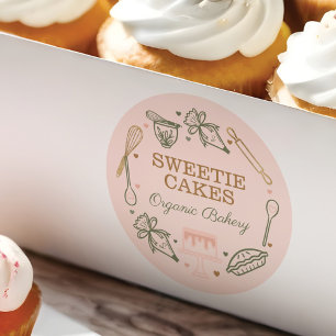 Baking & Cooking Utensil Pink & Olive Green Classic Round Sticker