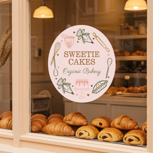 Baking & Cooking Utensil Pink & Olive Green Window Cling (Baking & Cooking Utensil Pink & Olive Green Window Cling)