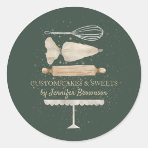 Baking Cooking Utensil sage green elegant Classic Round Sticker