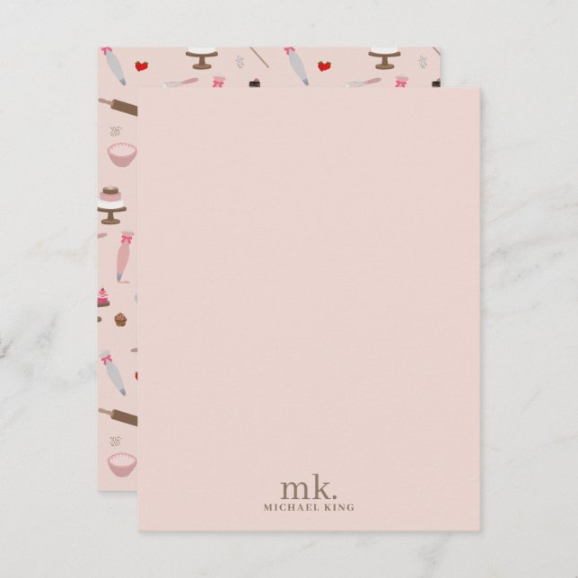 Baking & Cooking Utensils Bakery Cooking Monogram Note Card (Front/Back)