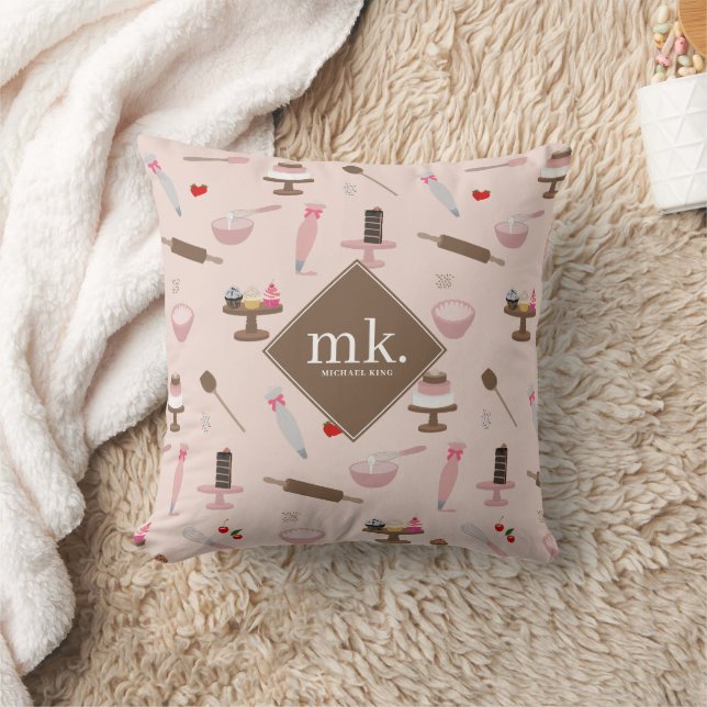 Baking & Cooking Utensils Bakery Cooking Monogram Throw Pillow (Blanket)