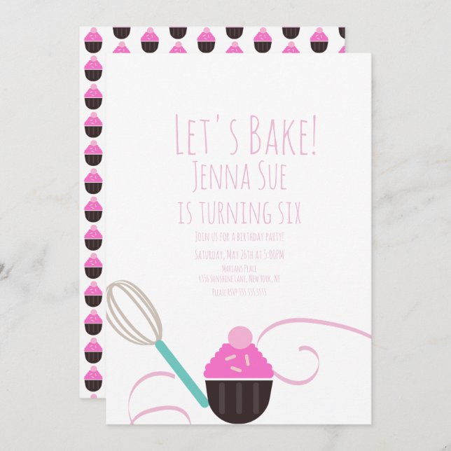Baking Cupcake Decorating Birthday Pink Invitation (Front/Back)