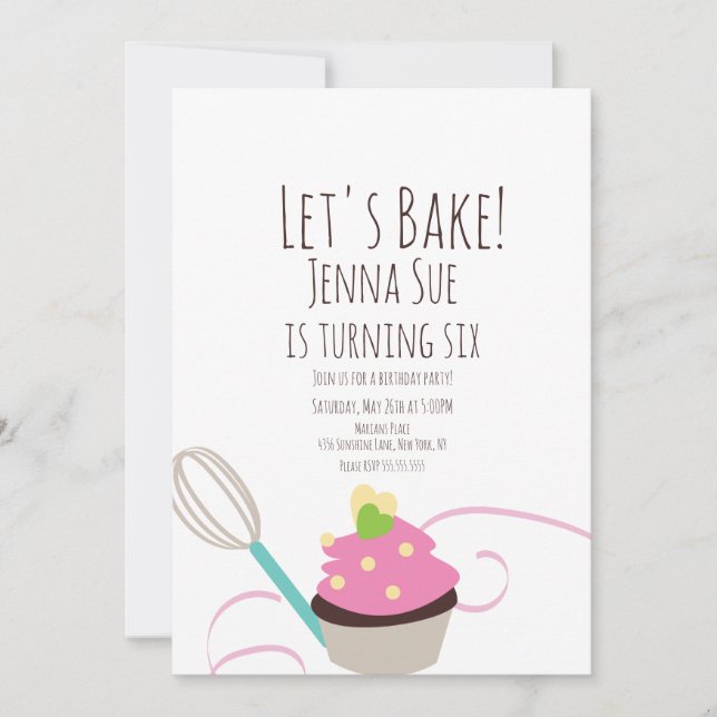 Baking Cupcake Decorating Birthday Pink Sprinkles Invitation (Front)