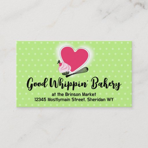 Customizable baking cupcake whisk heart business card green