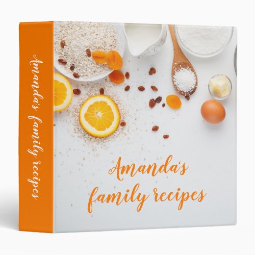 Baking Custom Name Family Recipes Orange Script  3 Ring Binder