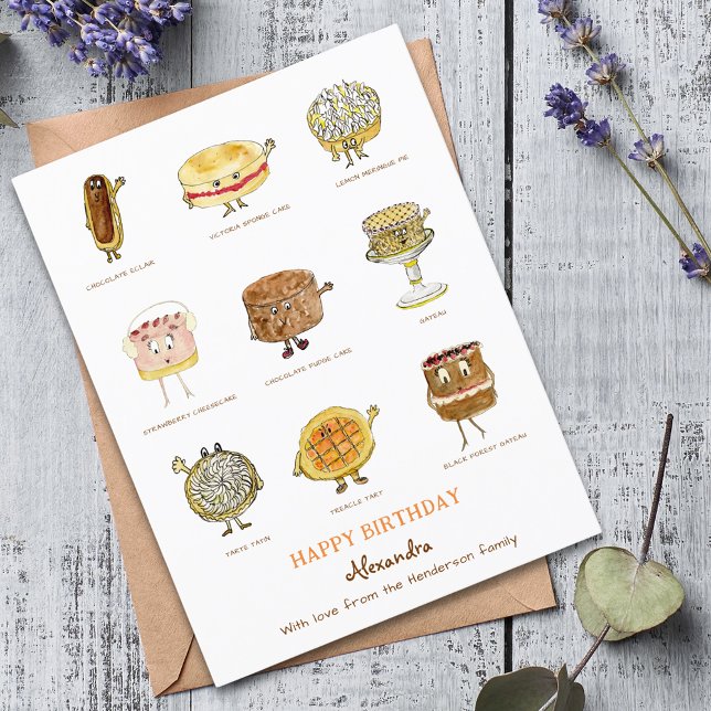 Baking cute cakes Illustrations  Postcard (Baking lover cute cake cartoon happy birthday personalized greetings card)