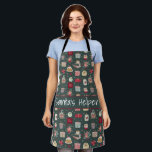 Baking Cute Dessert Pattern Christmas Apron<br><div class="desc">Super cute baker Christmas Apron with fun typography "Santa's Helper" Christmas cheerful images of bakery desserts and goodies. Green and red.</div>