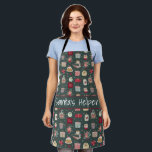 Baking Cute Dessert Pattern Christmas Apron<br><div class="desc">Super cute baker Christmas Apron with fun typography "Santa's Helper" Christmas cheerful images of bakery desserts and goodies. Green and red.</div>