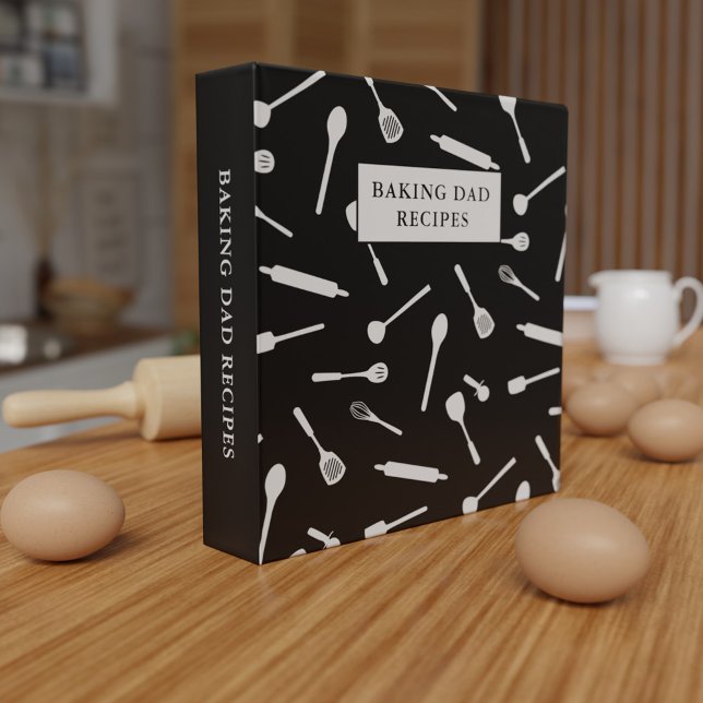 Baking Dad Black and White Kitchen Recipe Binder (A binder that's perfect for storing your recipes. Just add your name)