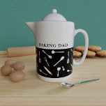 Baking Dad Black Kitchen Tool Pattern Teapot<br><div class="desc">Is your dad a wiz in the kitchen? Treat him to his own teapot featuring a pattern of popular cooking utensils. Just add his name.</div>