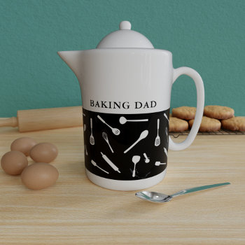 Baking Dad Black Kitchen Tool Pattern Teapot by DadsBBQ at Zazzle
