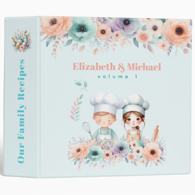 Baking for Kids Recipe Binder Boy Girl Peach Teal (Front/Spine)