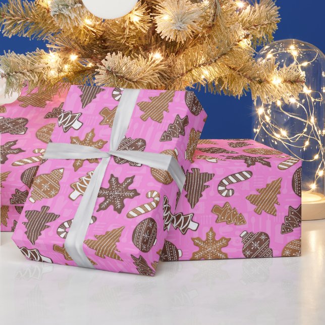 Baking Gingerbread Cookies Pink Christmas  Wrapping Paper (Holidays)