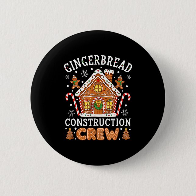 Baking Gingerbread House Construction Crew Christm Button (Front)