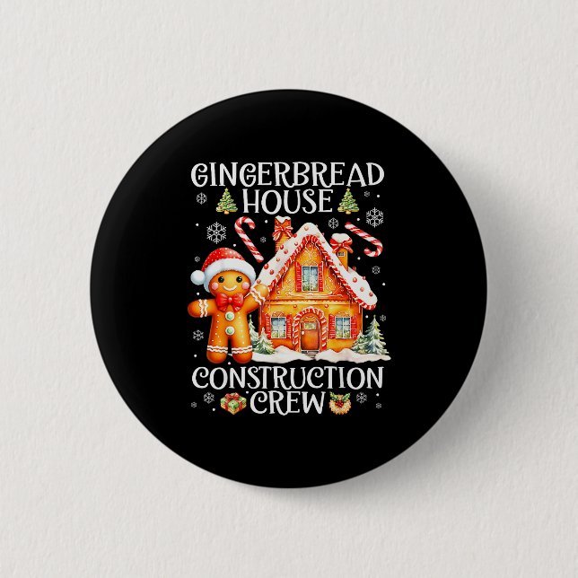 Baking Gingerbread House Construction Crew Christm Button (Front)